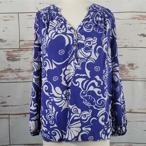 Lilly Pulitzer Elsa Silk Top Blouse Blue Tide Pools Size Small